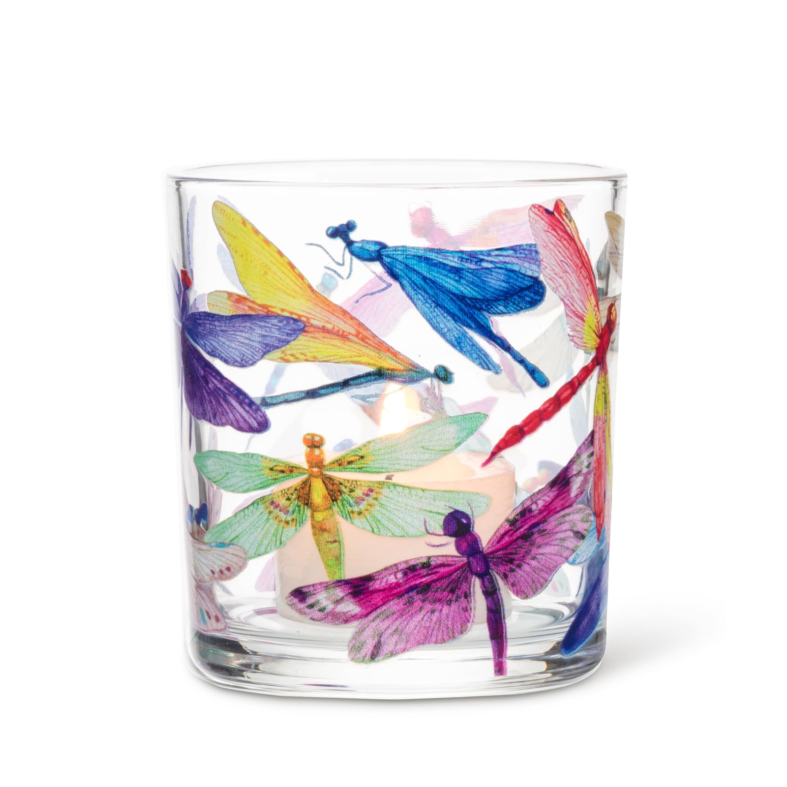Abbott Collection Dragonflies Glass Votive Tealight Holder Multicolor 3-Inch