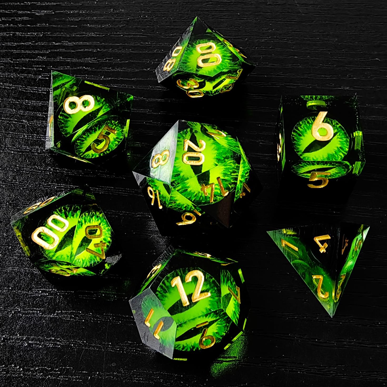 BESCON Dragon Eye Sharp Edged Polyhedral Dice Green RPG Dice Set