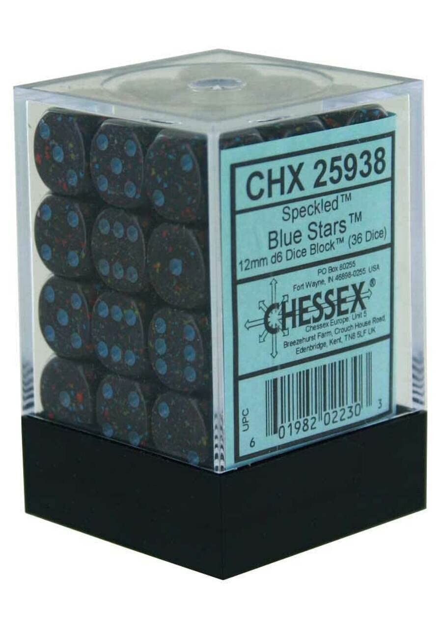 Chessex Speckled Blue Stars 12mm D6 Dice Set, 36 Count, Polyhedral Gaming Dice