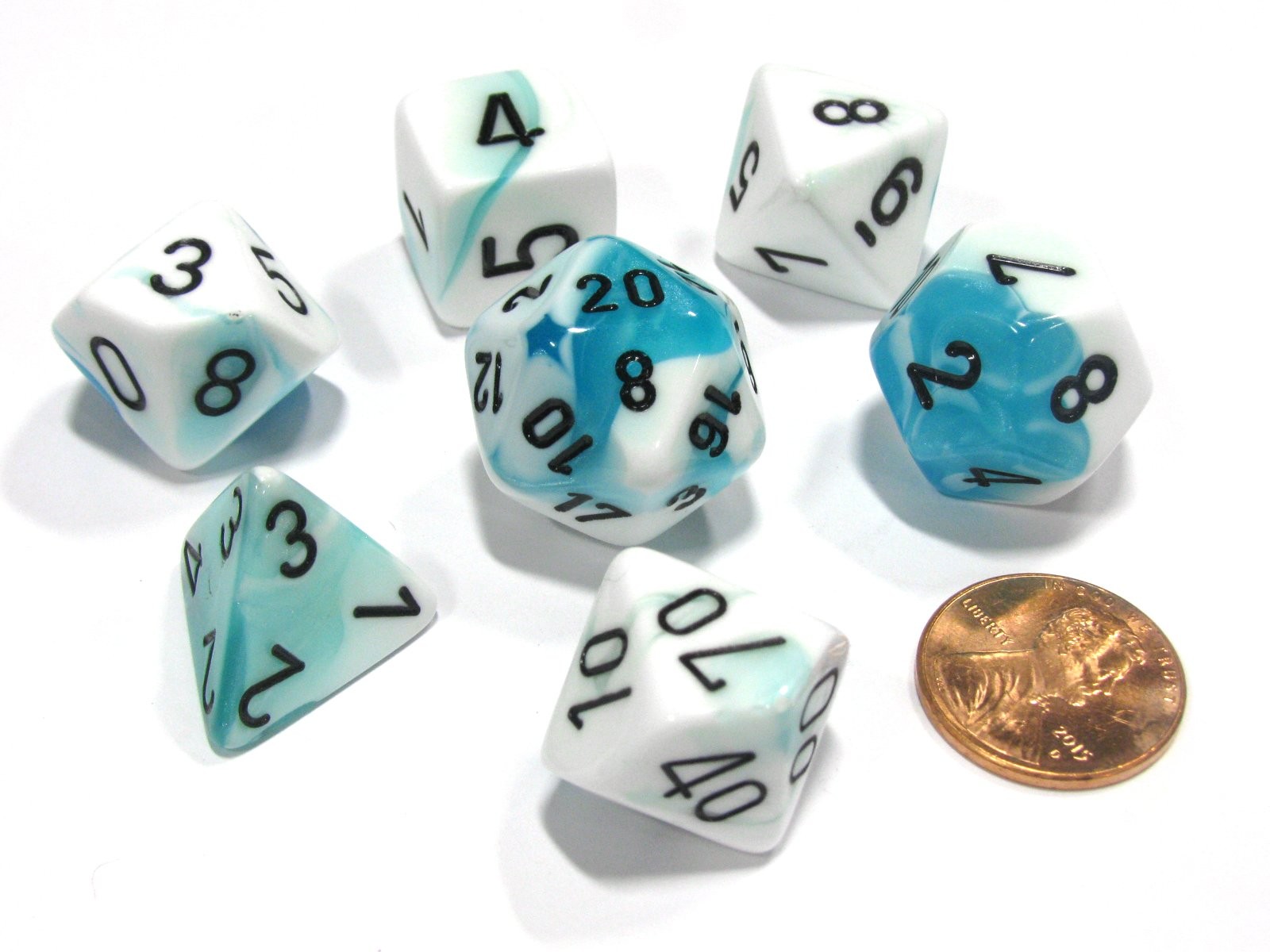 Chessex CHX26444 Dice Gemini White Teal Black Plastic large Functional Standard